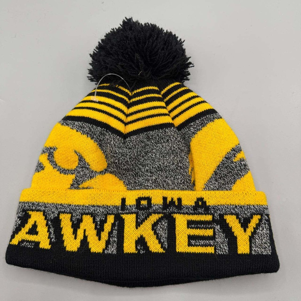 Iowa Hawkeyes Hat Men Gray Yellow Gen2 Cuffed Beanie Pom Pom Cap